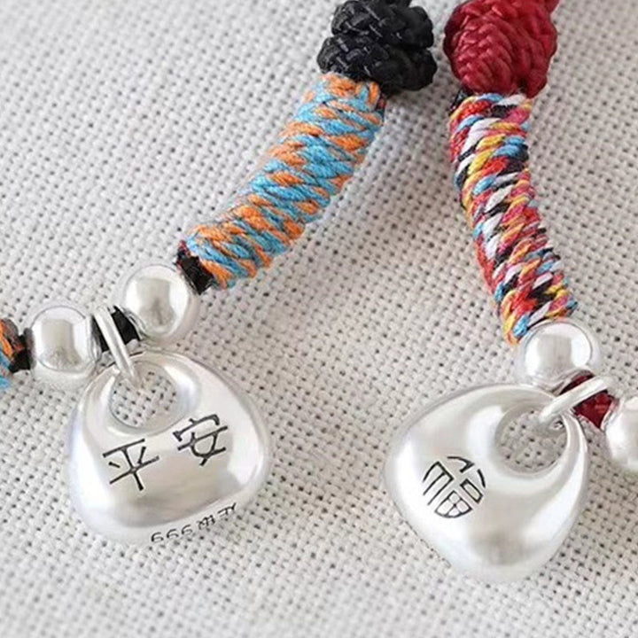 Bracciale intrecciato con carattere Fu in argento sterling 925 fatto a mano con Buddha Stones, sicuro e fortunato