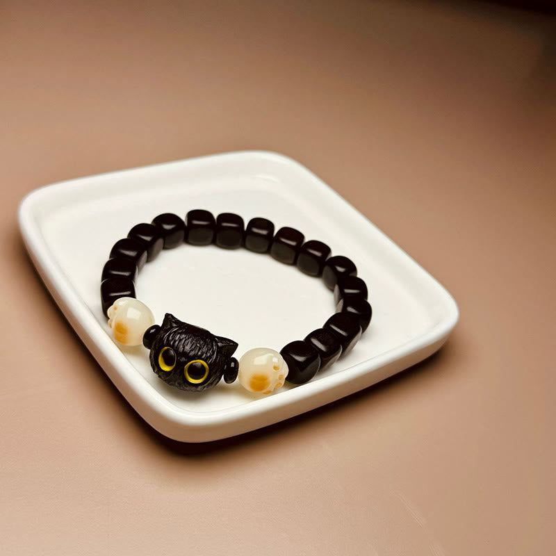 Braccialetto della pace con Buddha Stones, in legno di ebano e semi di Bodhi, con gatto carino - image 7