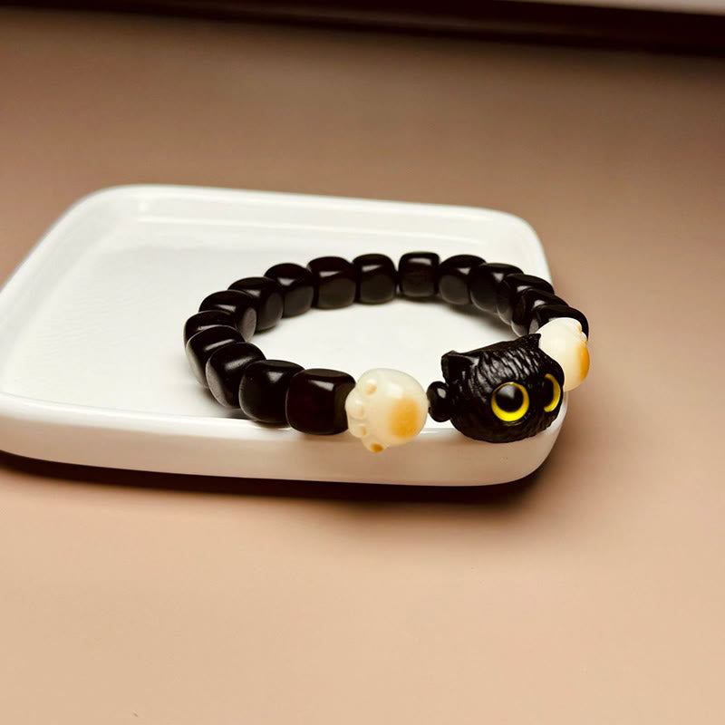 Braccialetto della pace con Buddha Stones, in legno di ebano e semi di Bodhi, con gatto carino - image 9