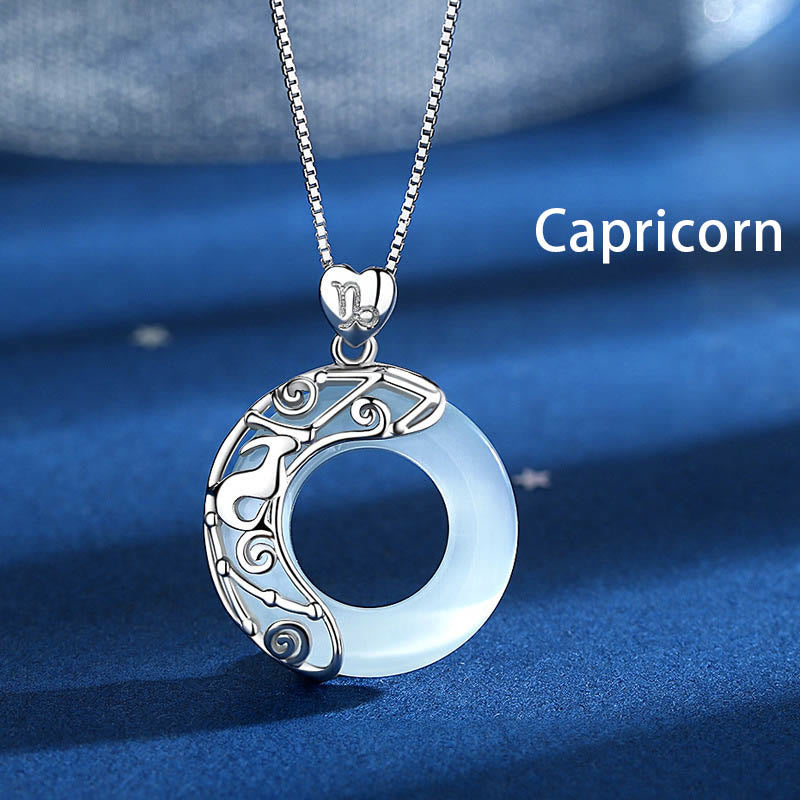 Buddha Stones 925 Sterling Silver 12 Costellazioni dello Zodiaco Occhio di Gatto Collana Pendente Supporto Amore