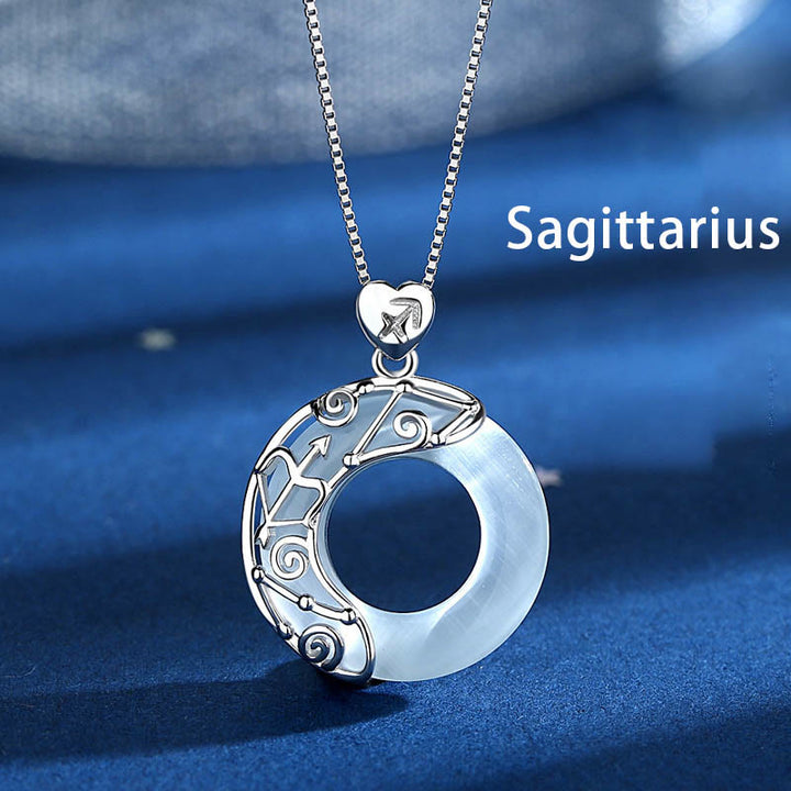 Buddha Stones 925 Sterling Silver 12 Costellazioni dello Zodiaco Occhio di Gatto Collana Pendente Supporto Amore