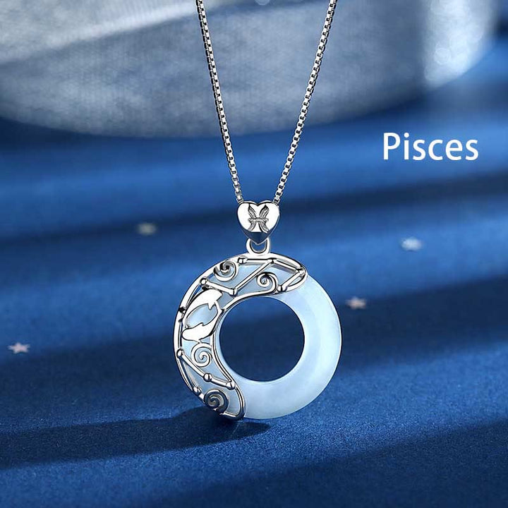 Buddha Stones 925 Sterling Silver 12 Costellazioni dello Zodiaco Occhio di Gatto Collana Pendente Supporto Amore