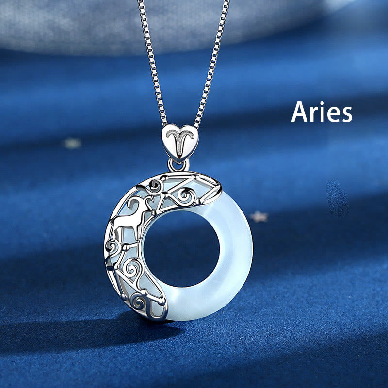 Buddha Stones 925 Sterling Silver 12 Costellazioni dello Zodiaco Occhio di Gatto Collana Pendente Supporto Amore