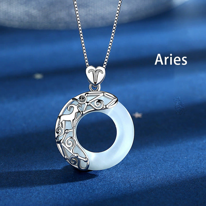 Buddha Stones 925 Sterling Silver 12 Costellazioni dello Zodiaco Occhio di Gatto Collana Pendente Supporto Amore