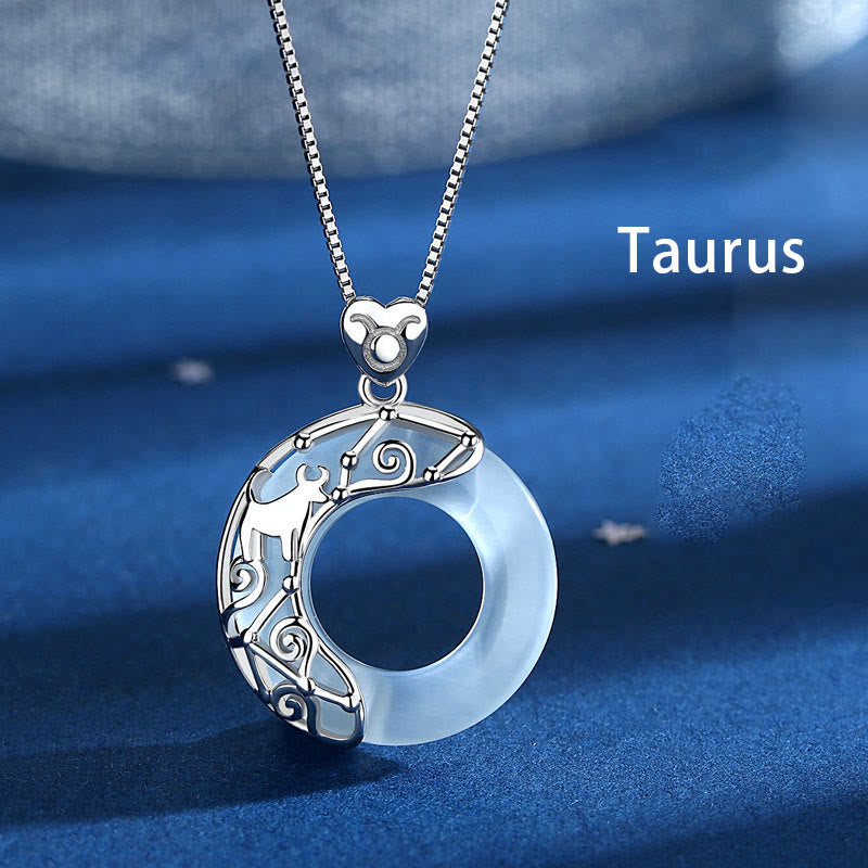 Buddha Stones 925 Sterling Silver 12 Costellazioni dello Zodiaco Occhio di Gatto Collana Pendente Supporto Amore