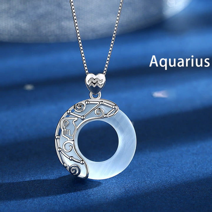 Buddha Stones 925 Sterling Silver 12 Costellazioni dello Zodiaco Occhio di Gatto Collana Pendente Supporto Amore