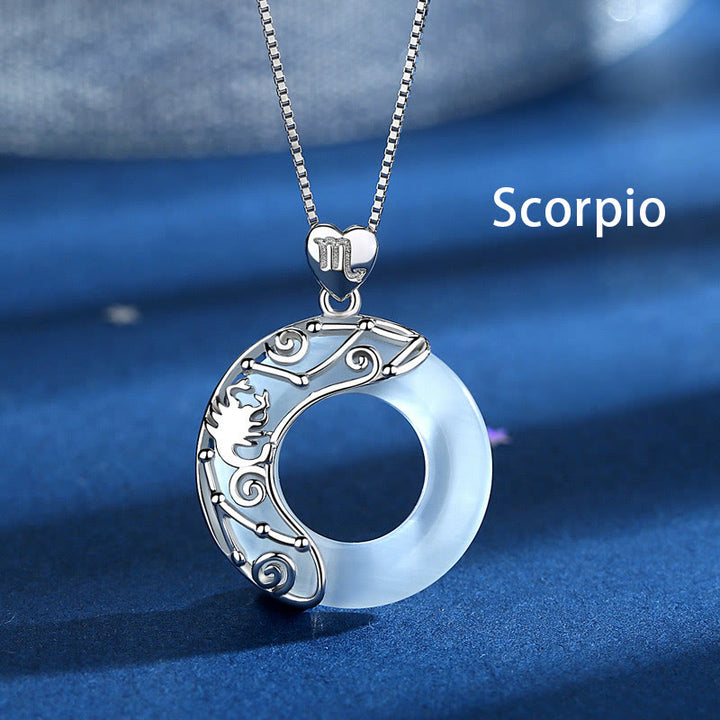 Buddha Stones 925 Sterling Silver 12 Costellazioni dello Zodiaco Occhio di Gatto Collana Pendente Supporto Amore