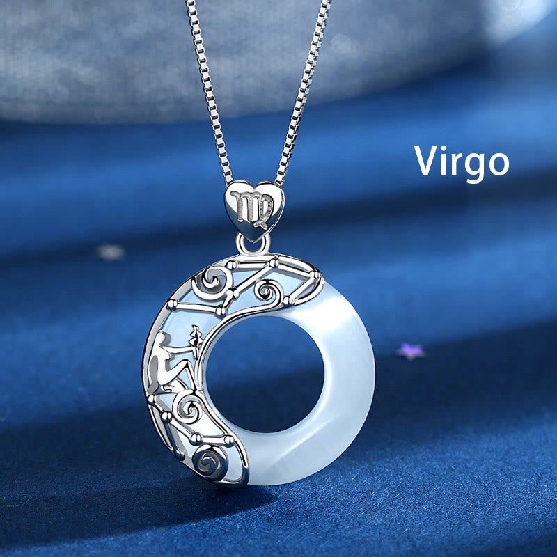 Buddha Stones 925 Sterling Silver 12 Costellazioni dello Zodiaco Occhio di Gatto Collana Pendente Supporto Amore