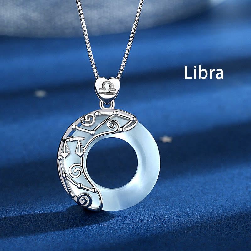 Buddha Stones 925 Sterling Silver 12 Costellazioni dello Zodiaco Occhio di Gatto Collana Pendente Supporto Amore