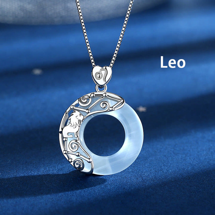Buddha Stones 925 Sterling Silver 12 Costellazioni dello Zodiaco Occhio di Gatto Collana Pendente Supporto Amore