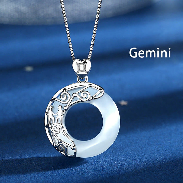 Buddha Stones 925 Sterling Silver 12 Costellazioni dello Zodiaco Occhio di Gatto Collana Pendente Supporto Amore