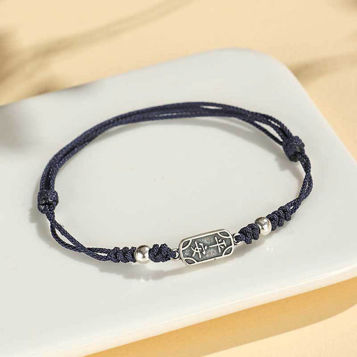Bracciale intrecciato in argento sterling 925 fatto a mano con Buddha Stones, pace e gioia, protezione sicura e benefica