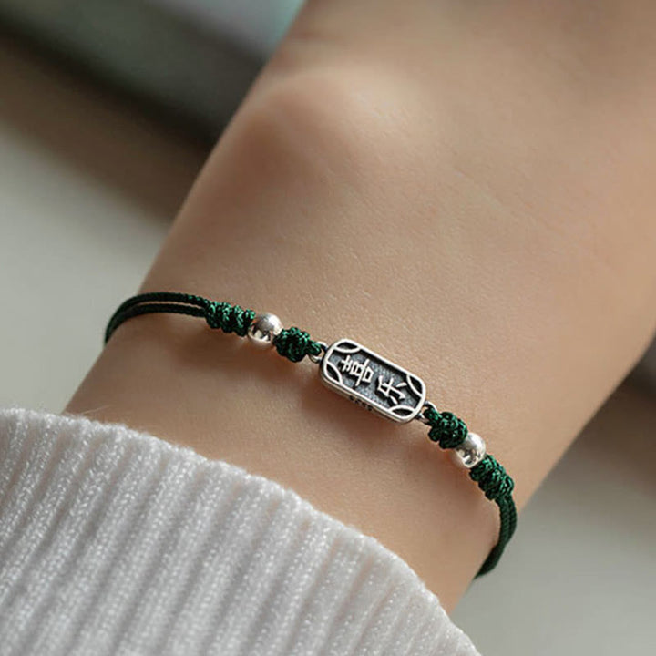 Bracciale intrecciato in argento sterling 925 fatto a mano con Buddha Stones, pace e gioia, protezione sicura e benefica