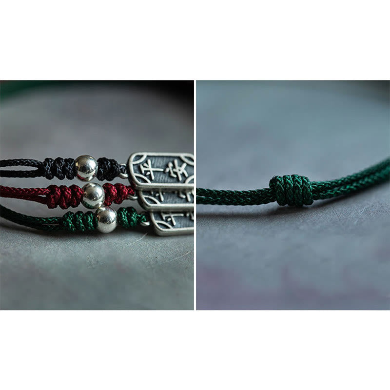 Bracciale intrecciato in argento sterling 925 fatto a mano con Buddha Stones, pace e gioia, protezione sicura e benefica