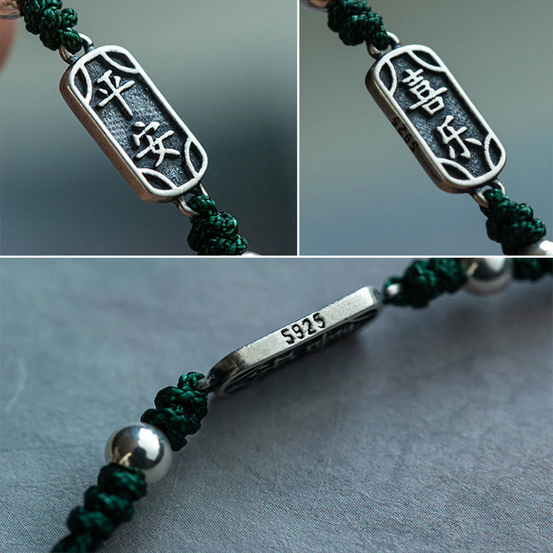 Bracciale intrecciato in argento sterling 925 fatto a mano con Buddha Stones, pace e gioia, protezione sicura e benefica