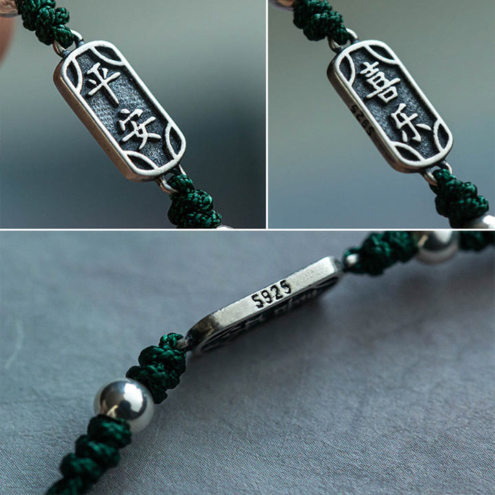 Bracciale intrecciato in argento sterling 925 fatto a mano con Buddha Stones, pace e gioia, protezione sicura e benefica