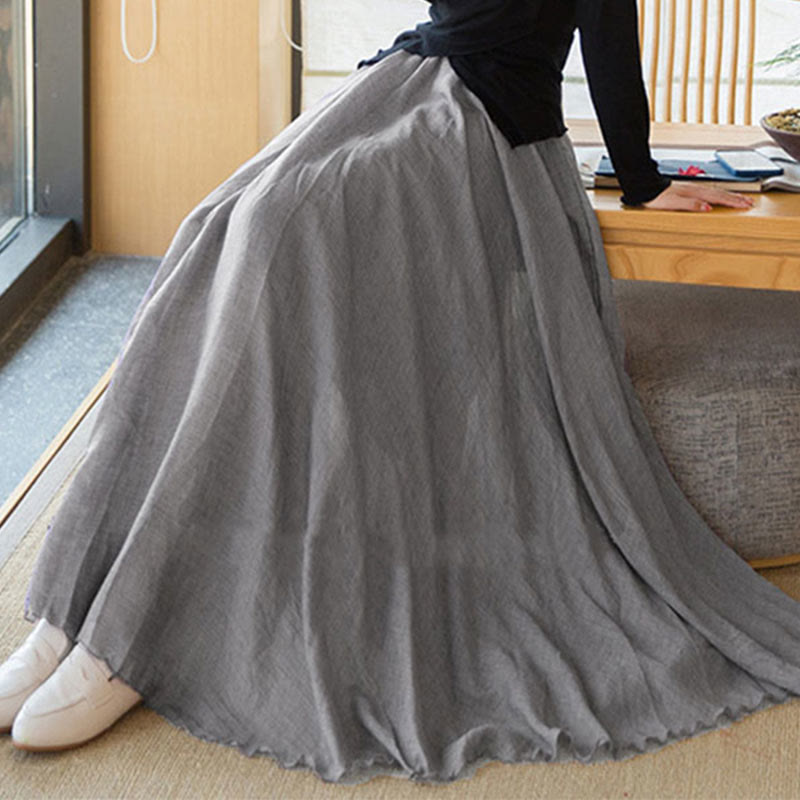 Gonna in lino elasticizzata a vita alta tinta unita Buddha Stones - Grigio scuro - US6，UK/AU10，EU38 (M) - image 33