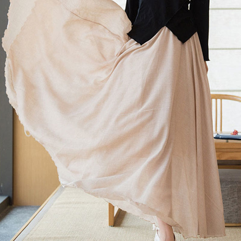 Gonna in lino elasticizzata a vita alta tinta unita Buddha Stones - image 32