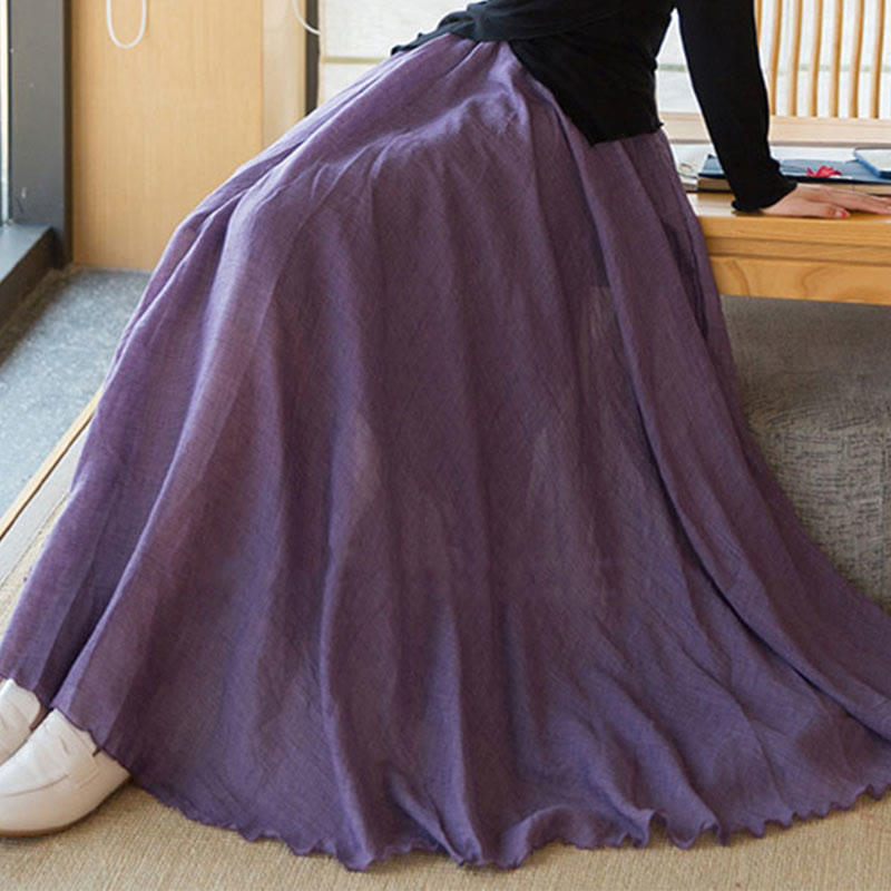 Gonna in lino elasticizzata a vita alta tinta unita Buddha Stones - image 11