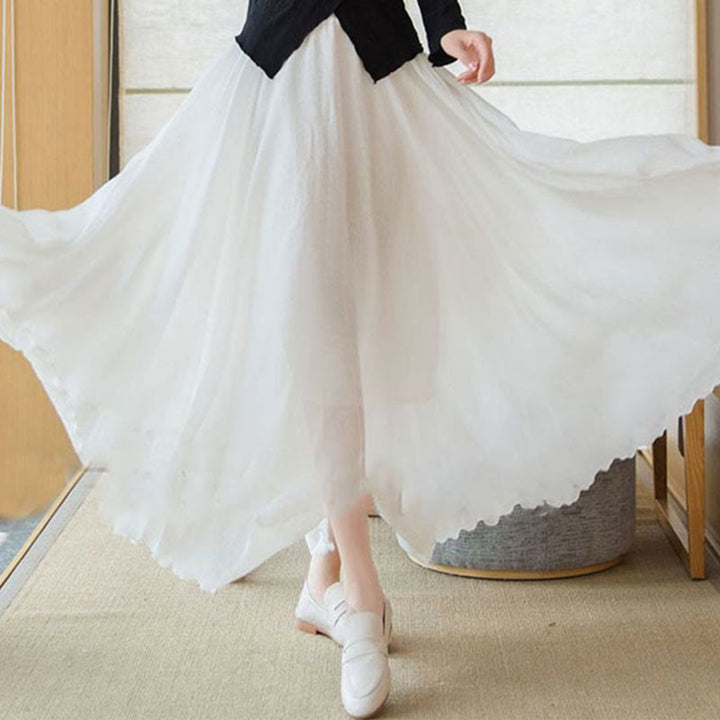 Gonna in lino elasticizzata a vita alta tinta unita Buddha Stones - image 18