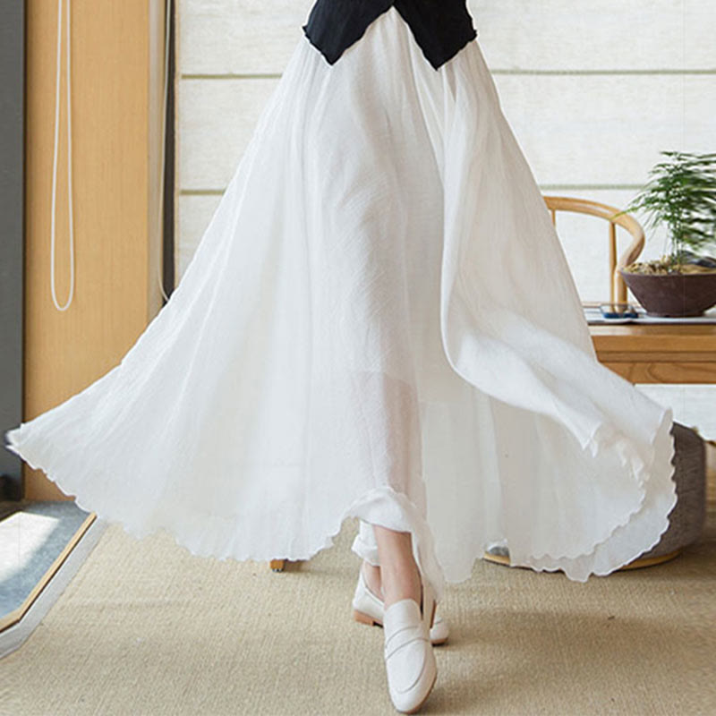 Gonna in lino elasticizzata a vita alta tinta unita Buddha Stones - image 16