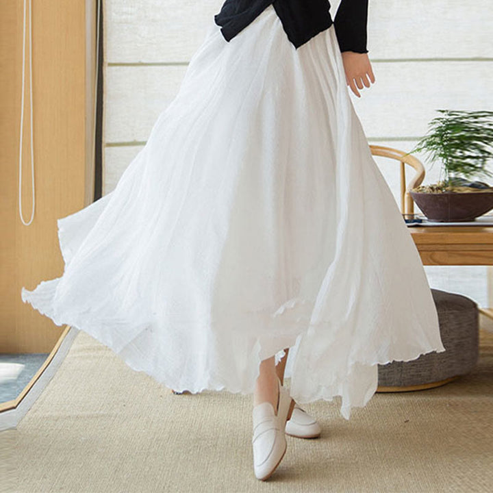 Gonna in lino elasticizzata a vita alta tinta unita Buddha Stones - image 17