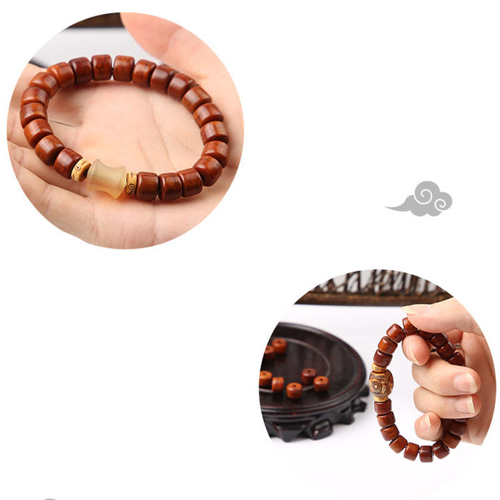Braccialetto di forza Buddha Stones di osso tibetane, perline Dzi a tre occhi, corno di pecora, agata rossa