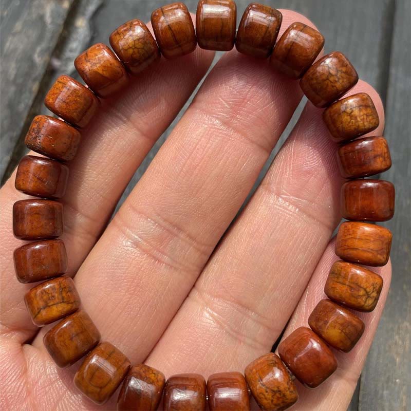 Braccialetto di forza Buddha Stones di osso tibetane, perline Dzi a tre occhi, corno di pecora, agata rossa