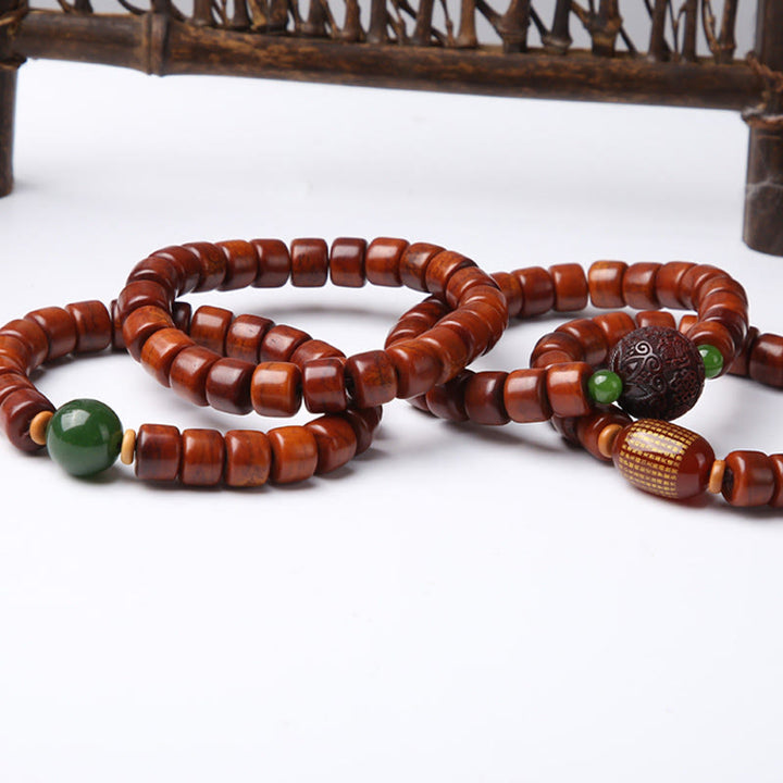 Braccialetto di forza Buddha Stones di osso tibetane, perline Dzi a tre occhi, corno di pecora, agata rossa
