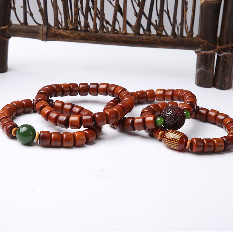 Braccialetto di forza Buddha Stones di osso tibetane, perline Dzi a tre occhi, corno di pecora, agata rossa