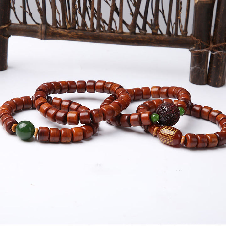 Braccialetto di forza Buddha Stones di osso tibetane, perline Dzi a tre occhi, corno di pecora, agata rossa