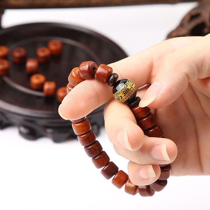 Braccialetto di forza Buddha Stones di osso tibetane, perline Dzi a tre occhi, corno di pecora, agata rossa