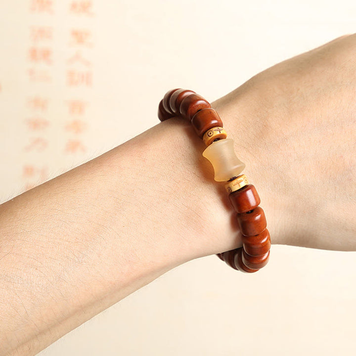 Braccialetto di forza Buddha Stones di osso tibetane, perline Dzi a tre occhi, corno di pecora, agata rossa