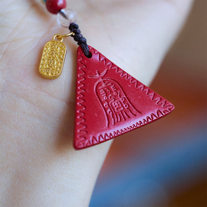 Buddha Stones Cinnabar Triangle Pattern Talisman Tieni lontani gli spiriti maligni Portachiavi
