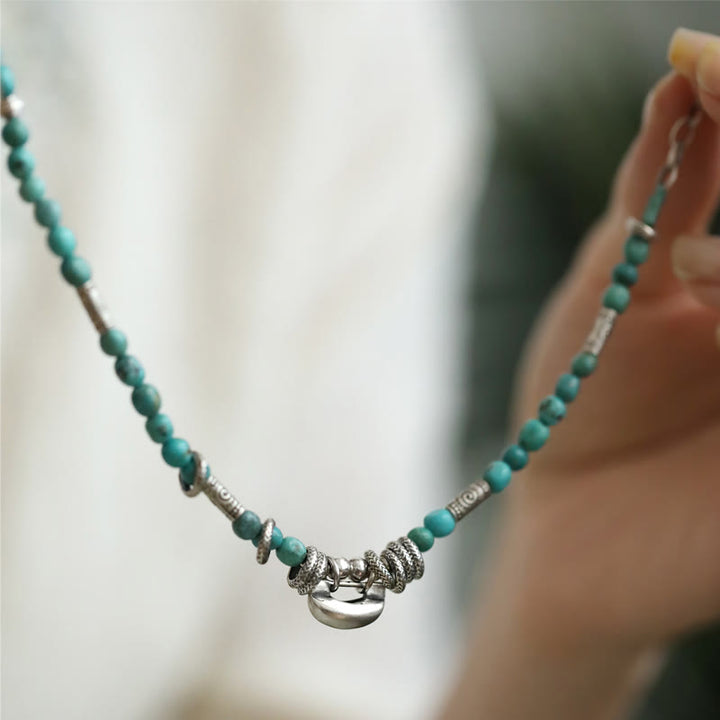 Buddha Stones 925 Sterling Silver Turchese Piccole Perle Ciondolo Cinese Lucchetto Forza Cavigliera