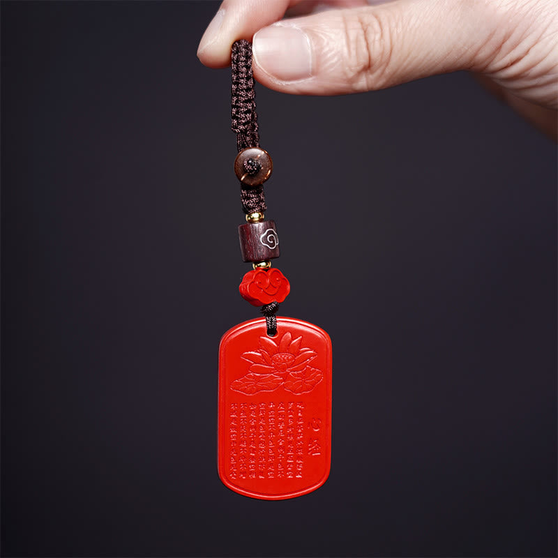 Portachiavi con benedizione del Sutra del cuore in cinabro naturale Buddha Stones