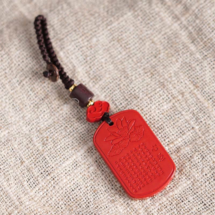 Portachiavi con benedizione del Sutra del cuore in cinabro naturale Buddha Stones