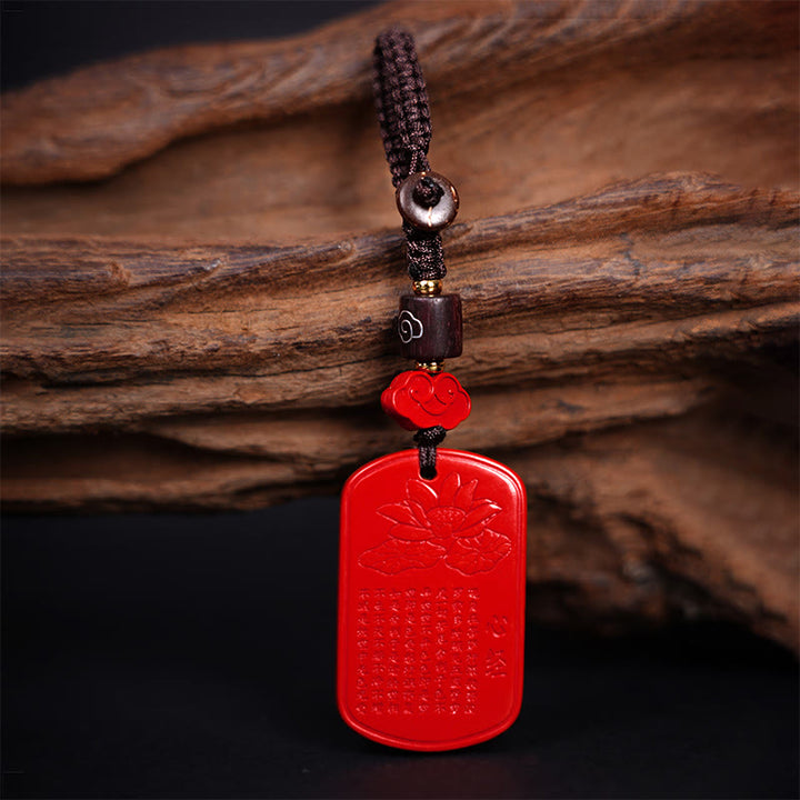 Portachiavi con benedizione del Sutra del cuore in cinabro naturale Buddha Stones