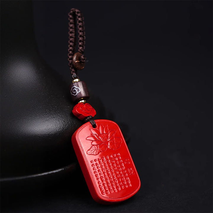 Portachiavi con benedizione del Sutra del cuore in cinabro naturale Buddha Stones