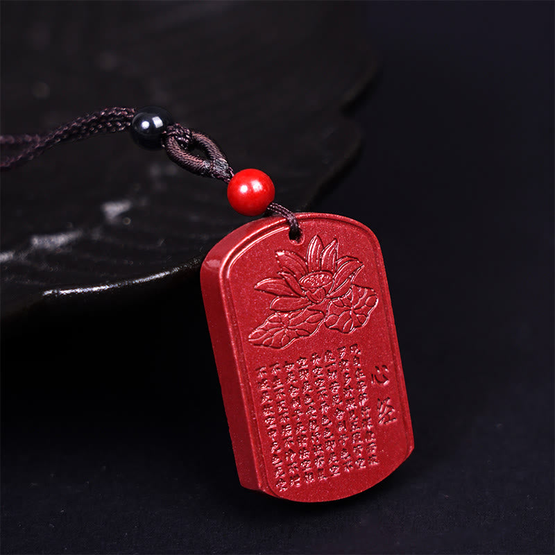 Collana con ciondolo in corda con benedizione incisa , Buddha Stones, cinabro, loto, cuore, Sutra - Parole del Sutra del Cuore 37,3*24*6,1 mm - image 1