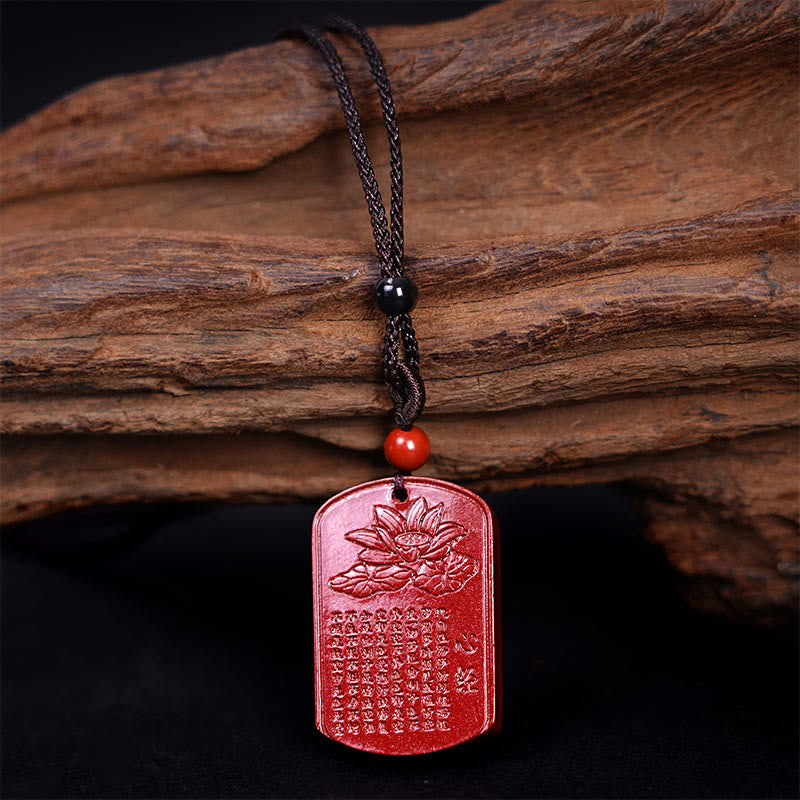 Collana con ciondolo in corda con benedizione incisa , Buddha Stones, cinabro, loto, cuore, Sutra - image 3