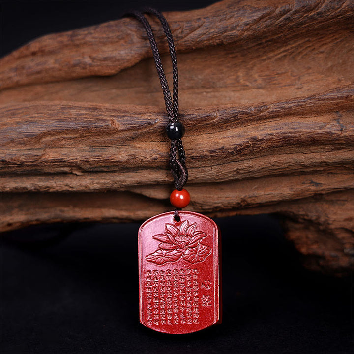 Collana con ciondolo in corda con benedizione incisa , Buddha Stones, cinabro, loto, cuore, Sutra - image 3