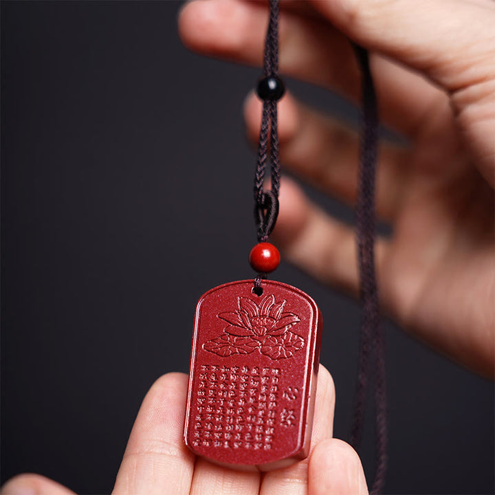 Collana con ciondolo in corda con benedizione incisa , Buddha Stones, cinabro, loto, cuore, Sutra - image 5