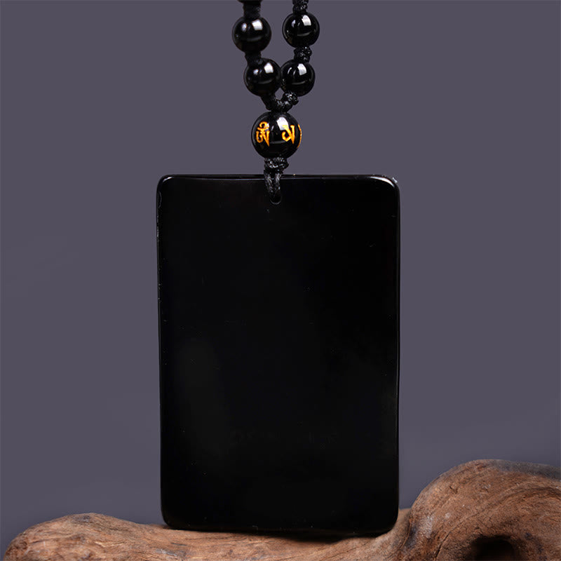 Buddha Stones Amuleto Guan Gong Ossidiana Nera Inciso Forza Collana Pendente