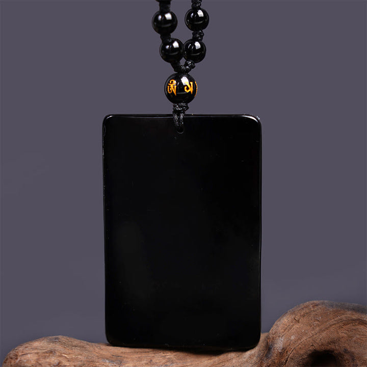 Buddha Stones Amuleto Guan Gong Ossidiana Nera Inciso Forza Collana Pendente