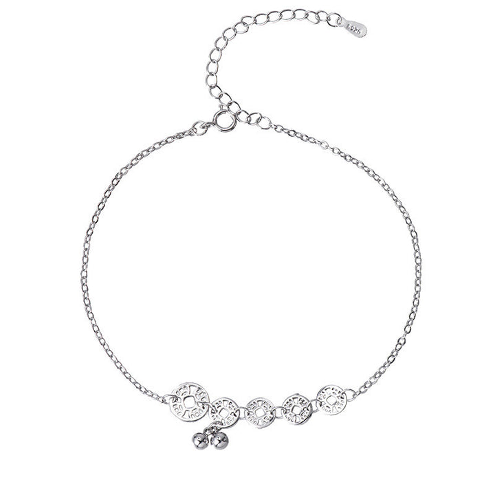 Buddha Stones 925 Argento Sterling Monete di Rame Campanelli Protezione Cavigliera in Metallo