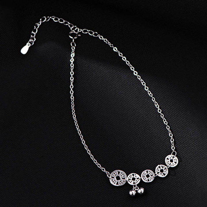 Buddha Stones 925 Argento Sterling Monete di Rame Campanelli Protezione Cavigliera in Metallo
