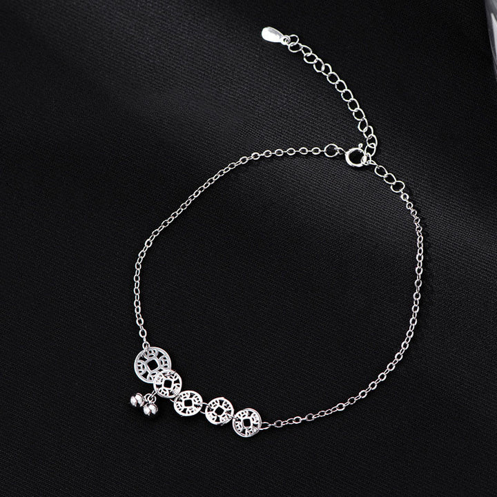 Buddha Stones 925 Argento Sterling Monete di Rame Campanelli Protezione Cavigliera in Metallo