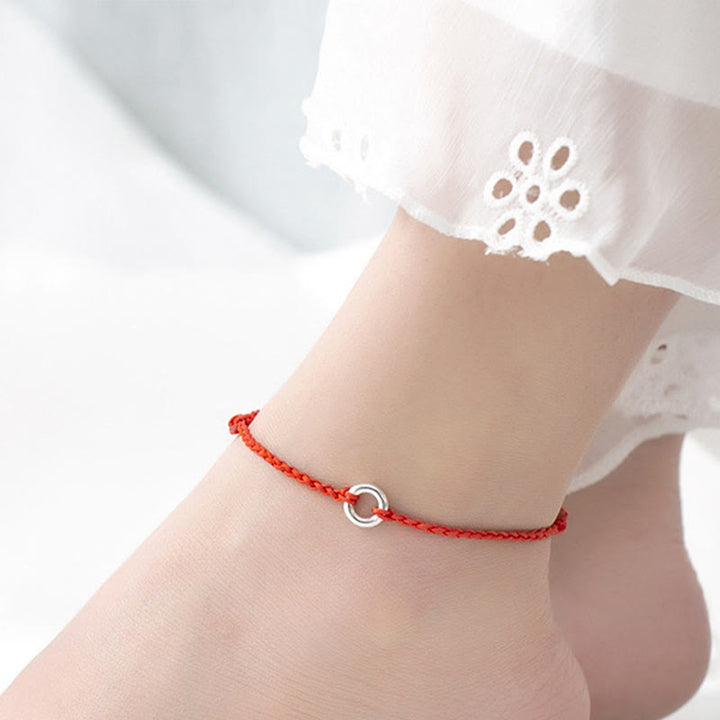 Buddha Stones 925 Sterling Silver Peace Buckle Luck String Braid Rope Cavigliera