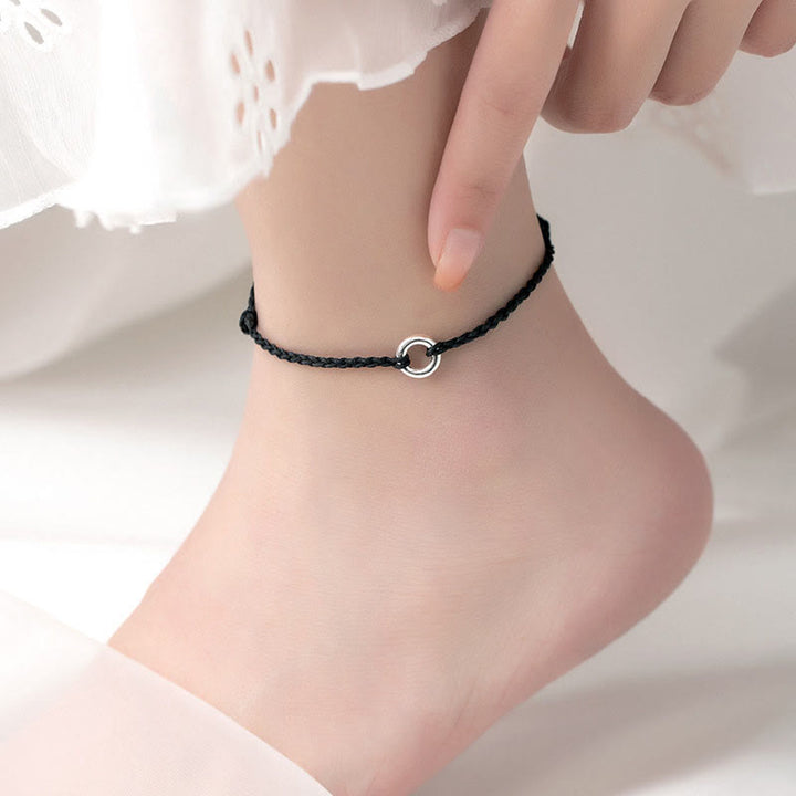 Buddha Stones 925 Sterling Silver Peace Buckle Luck String Braid Rope Cavigliera